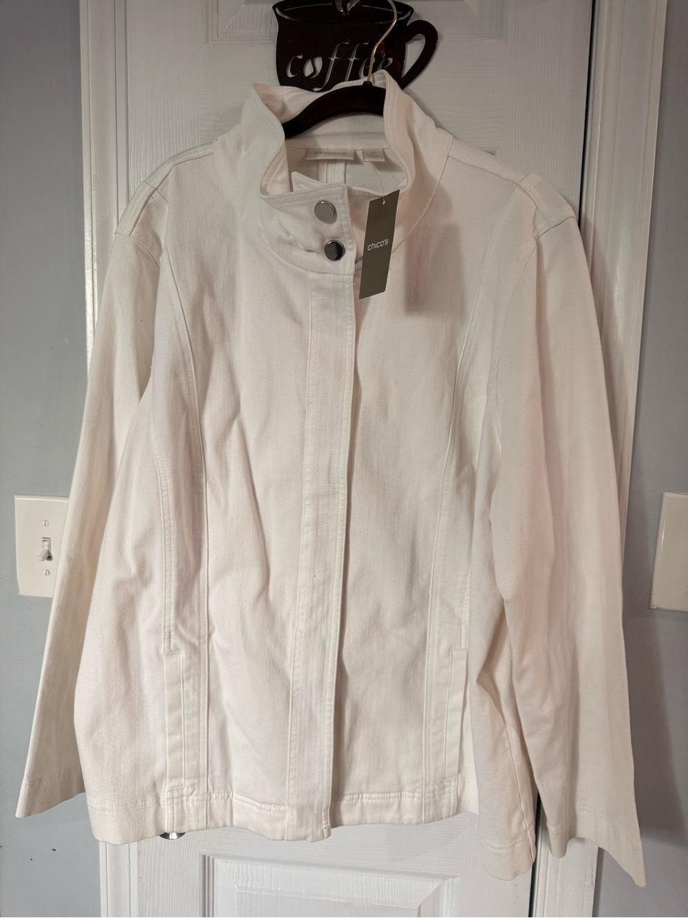 Chico's Women's Cream Stand Collar Jean Jacket